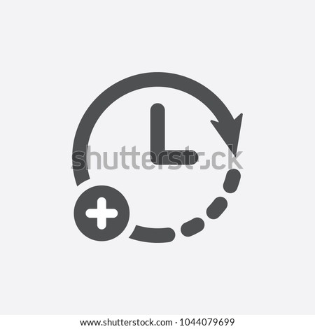 Extra hour, extra time icon. Clock icon with add sign. Clock icon and new, plus, positive symbol. Extra, icon, time, hour, plus, more, add, clock, concept, flat, increase