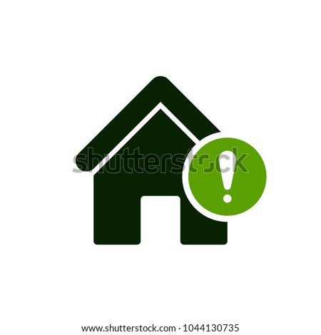 Mortgage alerts icon. House icon with exclamation mark. House icon and alert, error, alarm, danger symbol. Alert, house, live, mortgage, alarm, attention, building, business, button, caution, clip+art