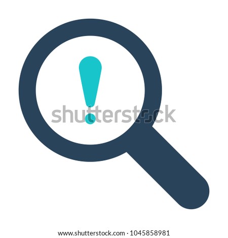 Magnifying glass icon with exclamation mark. Magnifying glass icon and alert, error, alarm, danger symbol. Vector icon