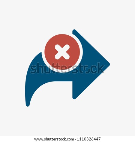 Next icon, arrows icon with cancel sign. Next icon and close, delete, remove symbol. Vector illustration