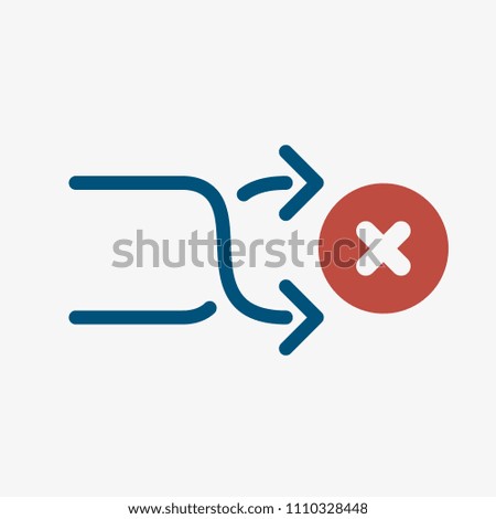 Shuffle icon, arrows icon with cancel sign. Shuffle icon and close, delete, remove symbol. Vector illustration