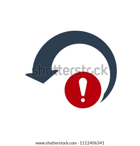 Reload icon, arrows icon with exclamation mark. Reload icon and alert, error, alarm, danger symbol. Vector illustration