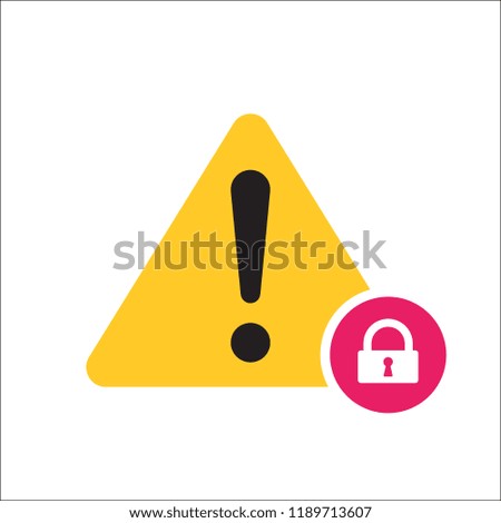 Warning triangle icon, Error, alert, problem, failure icon with padlock sign. Warning triangle icon and security, protection, privacy symbol. Vector