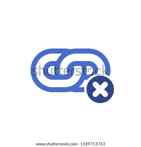 Link icon, Hyperlink chain, Internet connection, Communication network link, Internet URL or webpage url link icon with cancel sign. Link icon and close, delete, remove symbol. Vector