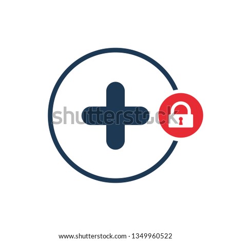 Add icon with padlock sign. Add icon and security, protection, privacy symbol 