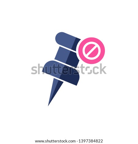 Marker icon with not allowed sign. Push pin icon and block, forbidden, prohibit symbol 