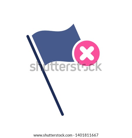 Flag icon with cancel sign. Location marker icon and close, delete, remove symbol 