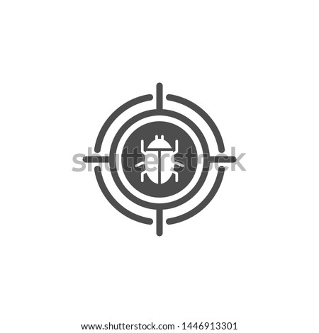 Malware bug in target vector icon. Network Vulnerability - Virus, Malware, Ransomware, Fraud, Spam, Phishing, Email Scam, Hacker Attack - IT Security Concept Design, Vector illustration.