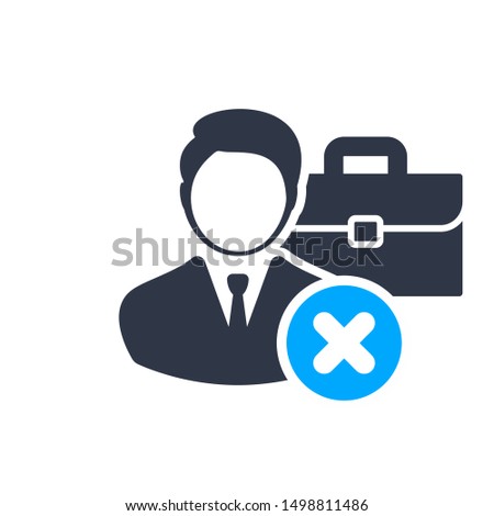 Job offer concept. briefcase. Management. Headhunting icon with cancel sign, close, delete, remove symbol