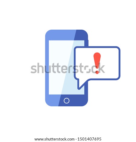 Smartphone or phone receiving message icon with exclamation mark, alert, error, alarm, danger symbol