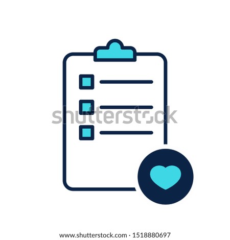 Clipboard or checklist icon with heart sign, favorite, like, love, care symbol