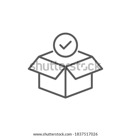 Shop purchase delivery, linear design, open order package, wholesale products, receive postal parcel, unpack box, vector line icon ストックフォト © 