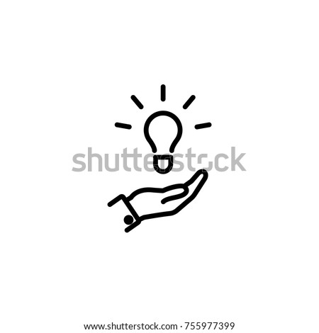 Hand holding light bulb. Smart idea icon isolated. Innovation, solution icon. Energy solutions. Power ideas concept. Electric lamp, technology invention. Human palm. Business inspiration.