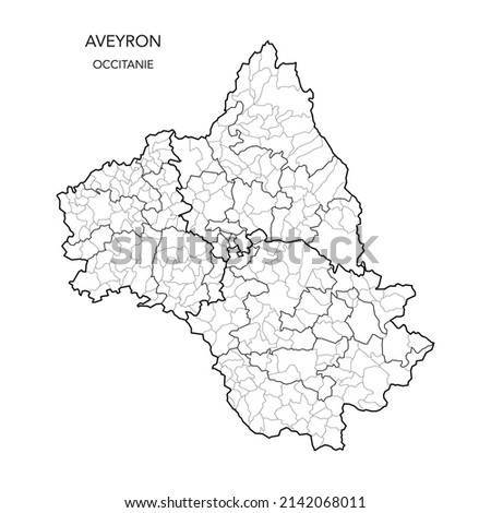 Map of the Geopolitical Subdivisions of The Département De L’Aveyron Including Arrondissements, Cantons and Municipalities as of 2022 - Occitanie - France