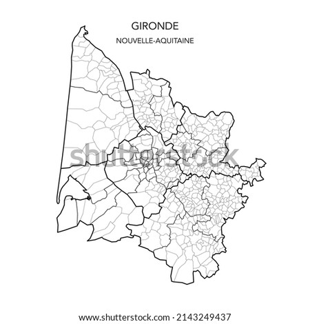 Map of the Geopolitical Subdivisions of The Département De La Gironde Including Arrondissements, Cantons and Municipalities as of 2022 - Nouvelle Aquitaine - France