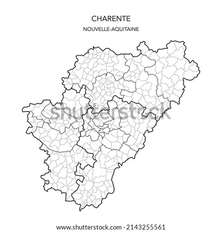 Map of the Geopolitical Subdivisions of The Département De La Charente Including Arrondissements, Cantons and Municipalities as of 2022 - Nouvelle Aquitaine - France