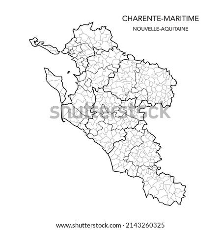 Map of the Geopolitical Subdivisions of The Département De La Charente-Maritime Including Arrondissements, Cantons and Municipalities as of 2022 - Nouvelle Aquitaine - France