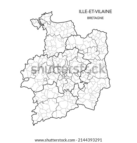 Map of the Geopolitical Subdivisions of The Département De L’Ille-et-Vilaine Including Arrondissements, Cantons and Municipalities as of 2022 - Bretagne - France