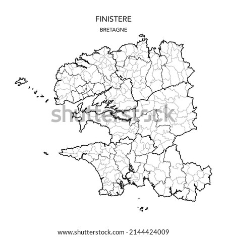 Map of the Geopolitical Subdivisions of The Département Du Finistère Including Arrondissements, Cantons and Municipalities as of 2022 - Bretagne - France