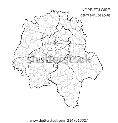 Vector Map of the Geopolitical Subdivisions of The Département De L’Indre-et-Loire Including Arrondissements, Cantons and Municipalities as of 2022 - Centre-Val de Loire - France