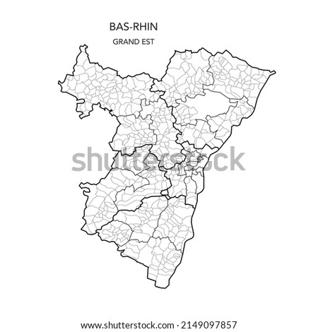 Vector Map of the Geopolitical Subdivisions of The Département Du Bas-Rhin Including Arrondissements, Cantons and Municipalities as of 2022 - Grand Est - France Foto d'archivio © 