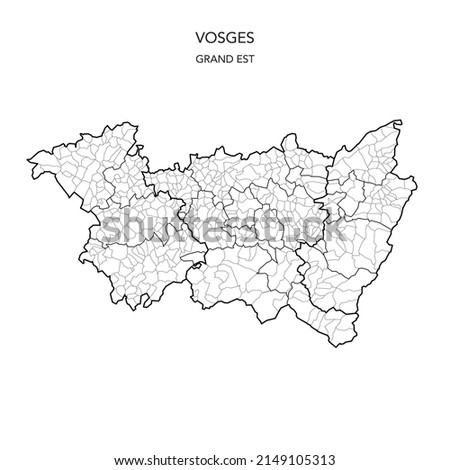 Vector Map of the Geopolitical Subdivisions of The Département Des Vosges Including Arrondissements, Cantons and Municipalities as of 2022 - Grand Est - France