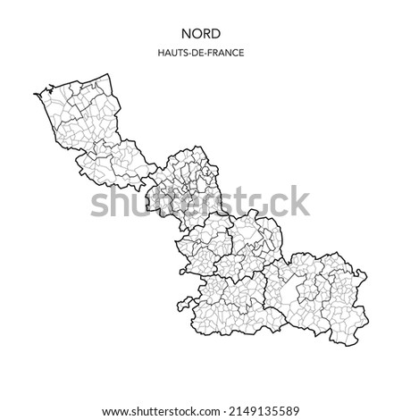 Vector Map of the Geopolitical Subdivisions of The Département Du Nord Including Arrondissements, Cantons and Municipalities as of 2022 - Hauts-de-France - France