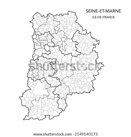 Vector Map of the Geopolitical Subdivisions of the French Department of Seine-et-Marne Including Arrondissements, Cantons and Municipalities as of 2022 - Île-de-France - France