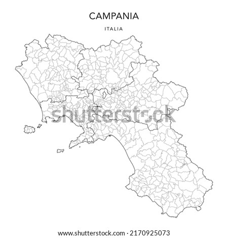 Vector Map of the Geopolitical Subdivisions of the Region of Campania with Provinces and Municipalities (Comuni) as of 2022 - Italy Foto d'archivio © 