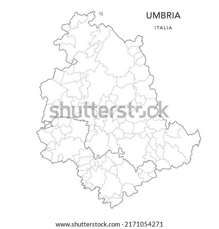 Vector Map of the Geopolitical Subdivisions of the Region of Umbria with Provinces and Municipalities (Comuni) as of 2022 - Italy