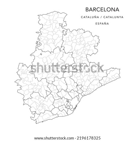 Administrative Map of the Province of Barcelona (Catalonia) with Jurisdictions (Partidos Judiciales), Comarques (Comarcas) and Municipalities (Municipios) as of 2022 - Spain - Vector Map
