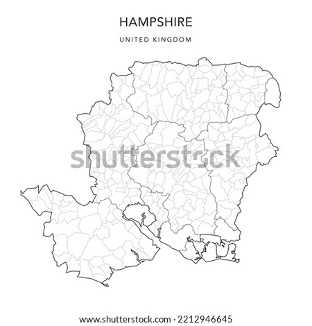 Administrative Map of Hampshire with County, Districts and Civil Parishes as of 2023 - United Kingdom, England - Vector Map