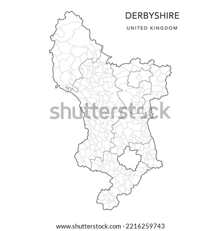 Administrative Map of Derbyshire with Counties, Districts and Civil Parishes as of 2023 - United Kingdom, England - Vector Map