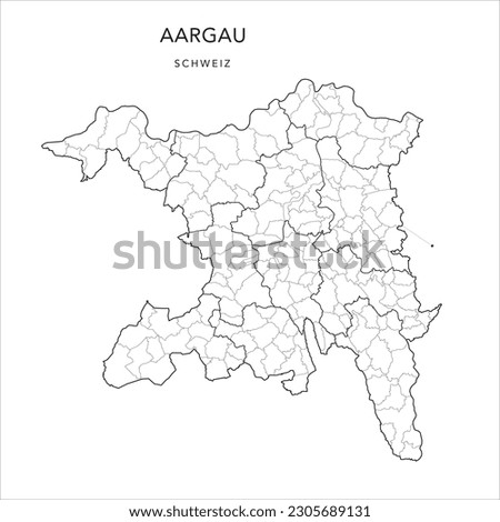 Administrative Vector Map of the Canton of Argovia (Aargau) with borders of Districts (Bezirke), Municipalities (Gemeinde) as of 2023 - Switzerland