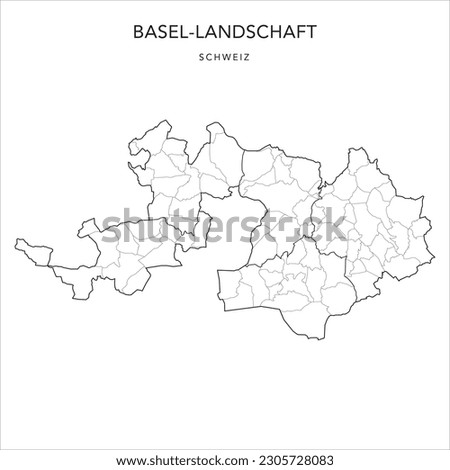 Administrative Vector Map of the Canton of Basel-Country (Basel-Landschaft) with Borders of Districts (Bezirke) and Municipalities (Gemeinde) as of 2023 - Switzerland