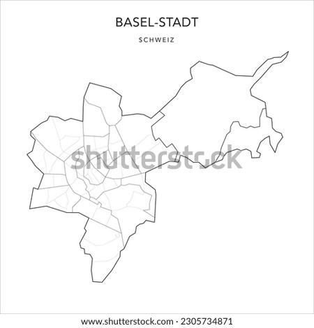Administrative Vector Map of the Canton of Basel-City (Basel-Stadt) with Borders of Municipalities (Gemeinde) and the Quarters and Residential Districts of the City of Basel as of 2023 - Switzerland