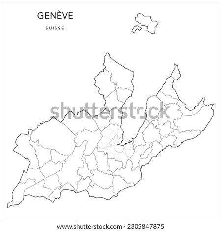 Vector Map of the Canton of Geneva (Genève) with the Administrative Borders of Municipalities (Communes) and the Quarters (Quartiers) and Urban Districts (Sections) of Geneva as of 2023 - Switzerland