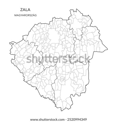 Administrative Map of Zala County (Zala Vármegye) with Districts (Járások) and Municipalities (Télépülések) as of 2024 - Hungary - Vector Map