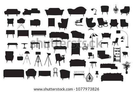 vector furniture drawing silhouette. home house interior design. collection set elements. interior icons collection