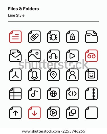 Customizable set of file and folder icons covering different file types and functions. Perfect for apps and websites interfaces, digital products, presentations, databases, etc