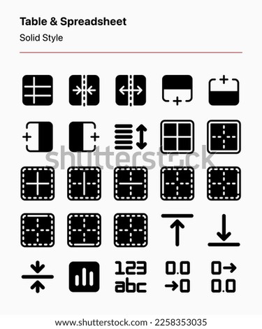 A set of customizable table and spreadsheet icons. Perfect for app and web interfaces, graphic design, and other projects