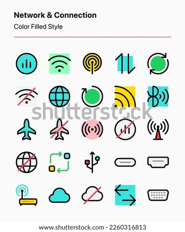 A set of customizable network and connection icons. Perfect for app and web interfaces, graphic design, and other projects