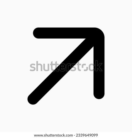 Vector right diagonal arrow chevron icon. Black, white background. Perfect for app and web interfaces, infographics, presentations, marketing, etc.