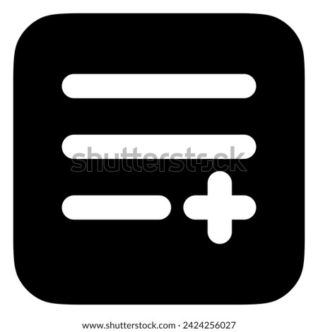 Editable vector add to playlist row icon. Black, transparent white background. Part of a big icon set family. Perfect for web and app interfaces, presentations, infographics, etc