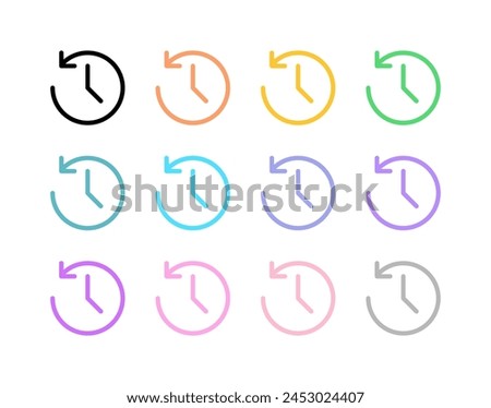 Editable vector history, turn back time icon. Black, line style, transparent white background. Part of a big icon set family. Perfect for web and app interfaces, presentations, infographics, etc