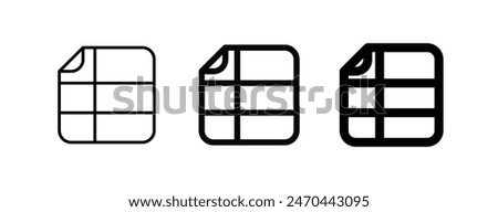 Editable vector spreadsheet file icon. Black, line style, transparent white background. Part of a big icon set family. Perfect for web and app interfaces, presentations, infographics, etc