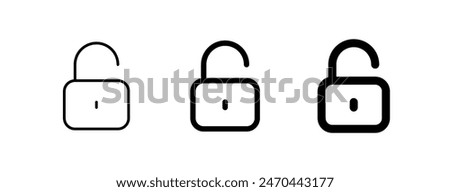 Editable vector unlock padlock password security icon. Black, line style, white background. Part of a big icon set family. Perfect for web and app interfaces, presentations, infographics, etc