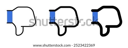 Editable vector dislike thumb reaction icon. Black, line style, transparent white background. Part of a big icon set family. Perfect for web and app interfaces, presentations, infographics, etc