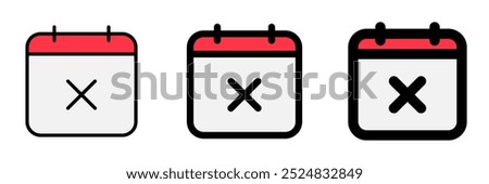 Editable vector delete calendar event icon. Black, line style, transparent white background. Part of a big icon set family. Perfect for web and app interfaces, presentations, infographics, etc