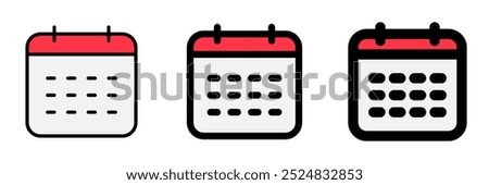 Editable vector calendar, date icon. Black, line style, transparent white background. Part of a big icon set family. Perfect for web and app interfaces, presentations, infographics, etc